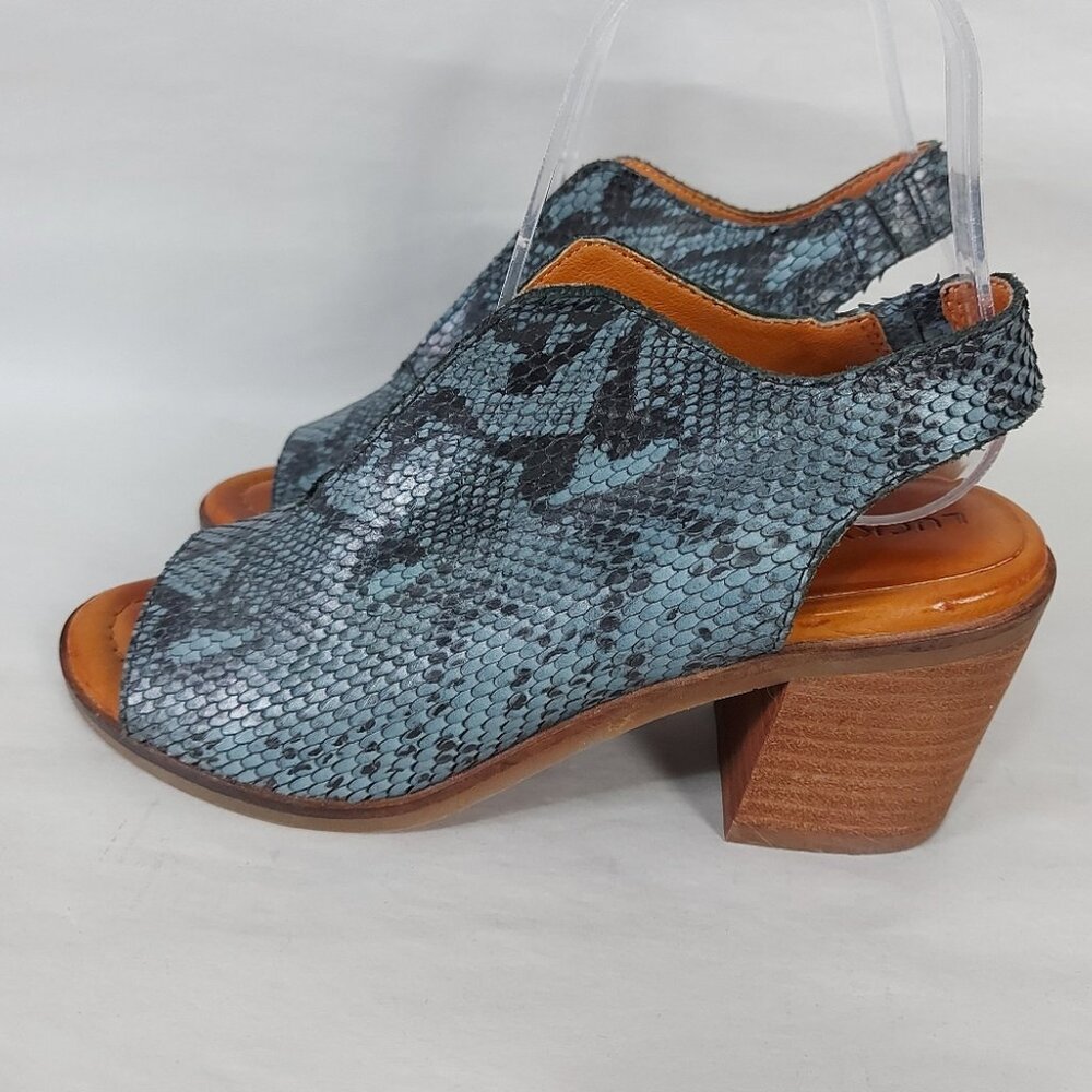 Lucky Brand Peep Toe Stacked Block Heel Rhazy Slingback Sandals 5.5 M Snakeskin - Picture 3 of 11